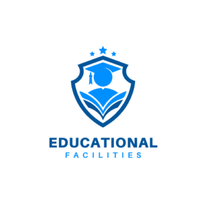 A blue logo for school cleaning services